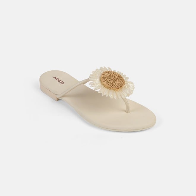 Mochi Women Beige Casual Slippers