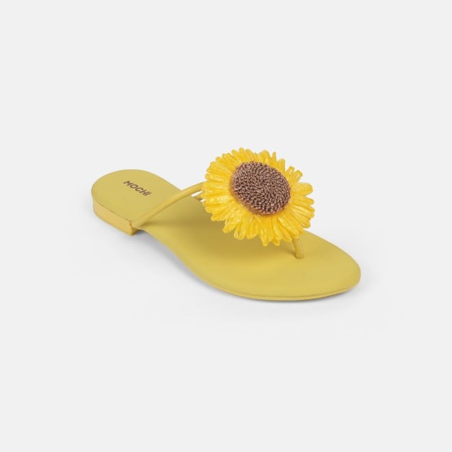 Mochi Women Yellow Casual Slippers