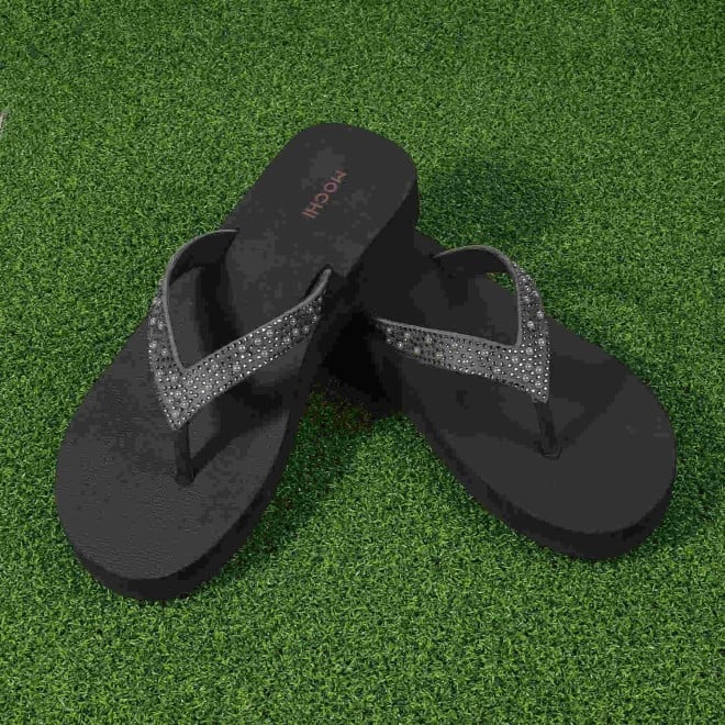 Mochi Women Black Casual Slippers