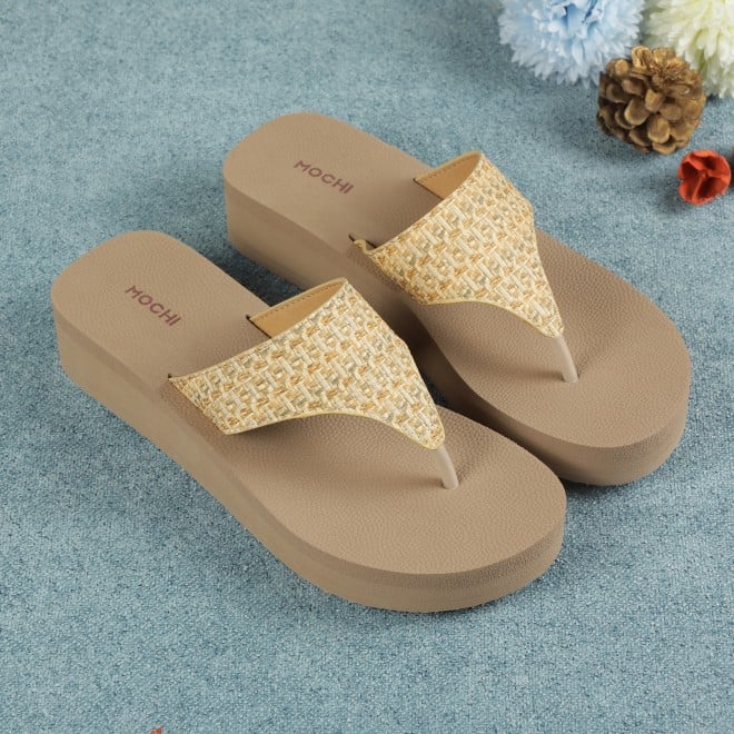 Mochi Women Beige Casual Slippers