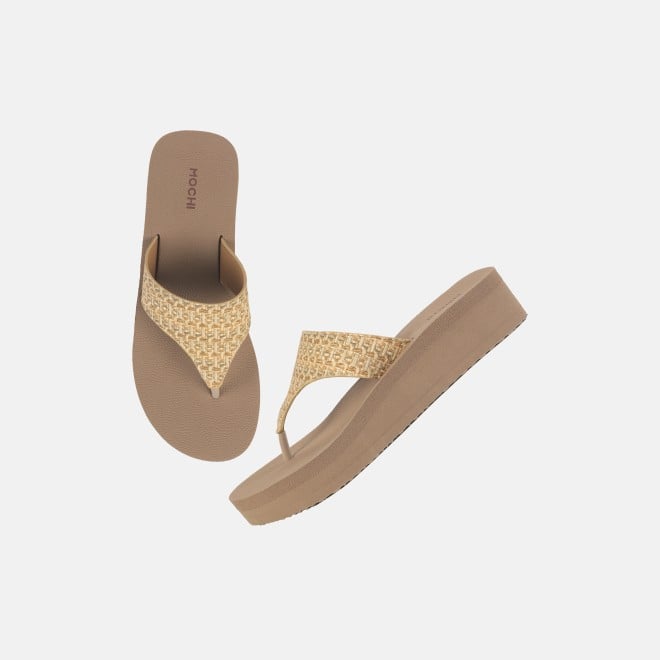 Mochi Women Beige Casual Slippers (SKU: 32-1346-20-36)
