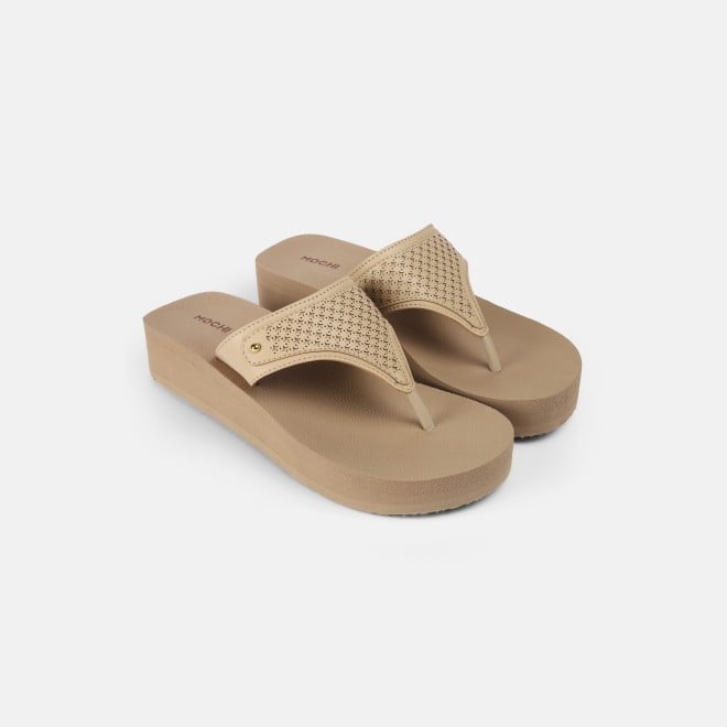 Mochi Women Beige Casual Slippers (SKU: 32-1351-20-36)