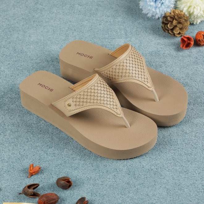Mochi Women Beige Casual Slippers