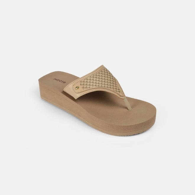 Mochi Women Beige Casual Slippers (SKU: 32-1351-20-36)