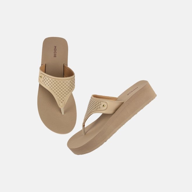 Mochi Women Beige Casual Slippers (SKU: 32-1351-20-36)