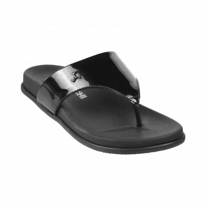 Mochi Black Casual Slippers for Women