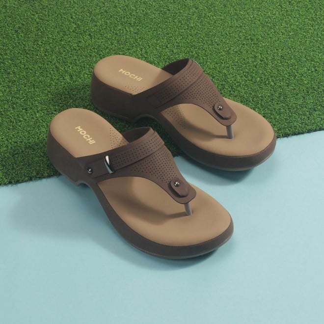 Mochi Women Brown Casual Slippers
