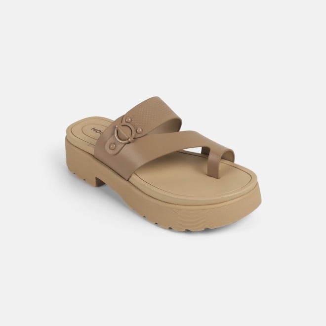 Mochi Women Beige-red Casual Slip Ons