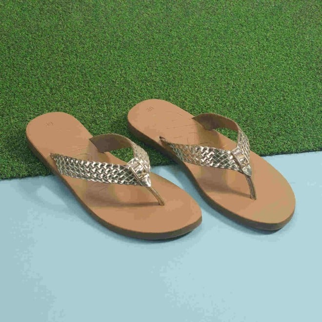 Mochi Women Gold Casual Slippers