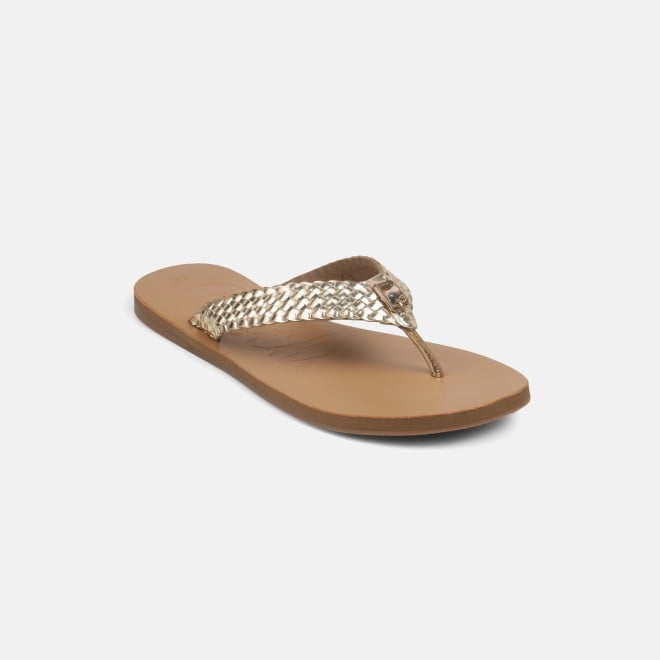 Mochi Women Gold Casual Slippers (SKU: 32-1414-15-36)