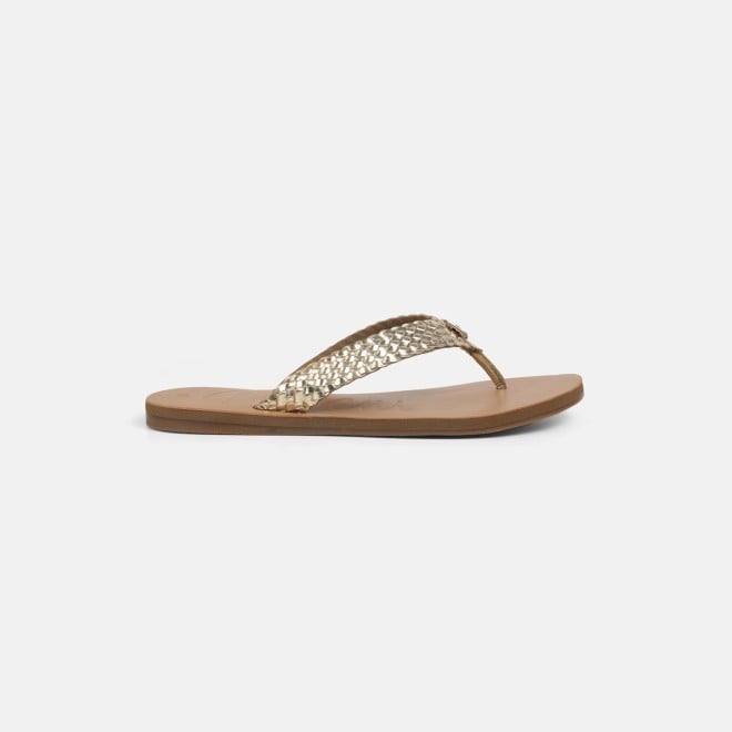 Mochi Women Gold Casual Slippers (SKU: 32-1414-15-36)