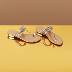 Women Gold Ethnic Slip Ons