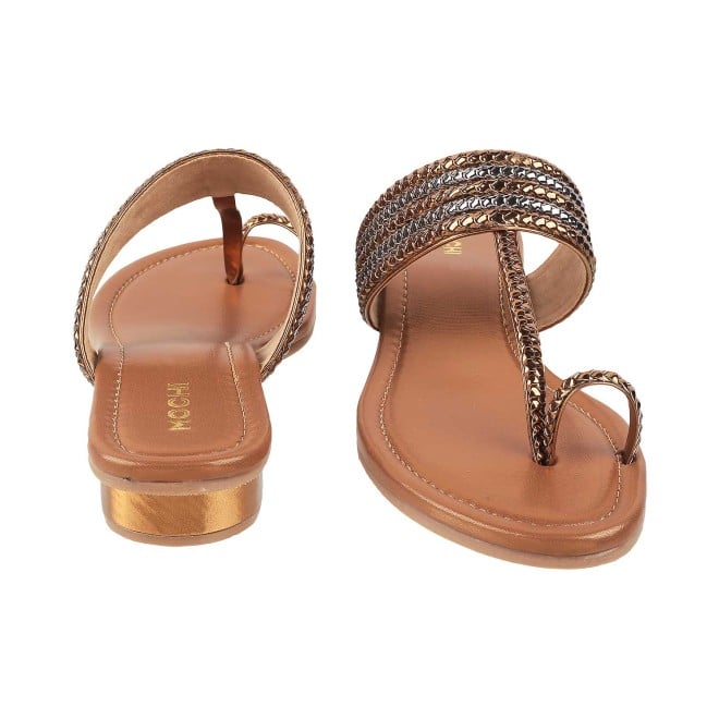 Mochi Women Antique-Gold Ethnic Slip Ons (SKU: 32-1422-28-36)