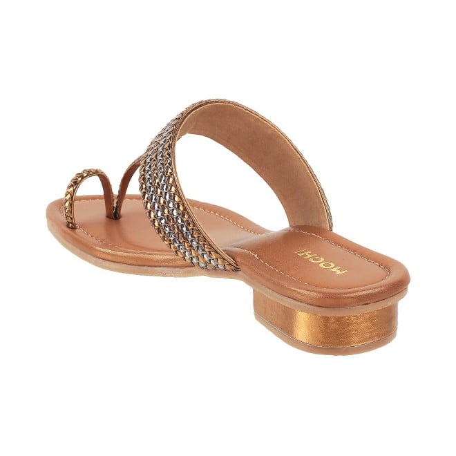 Mochi Women Antique-Gold Ethnic Slip Ons (SKU: 32-1422-28-36)