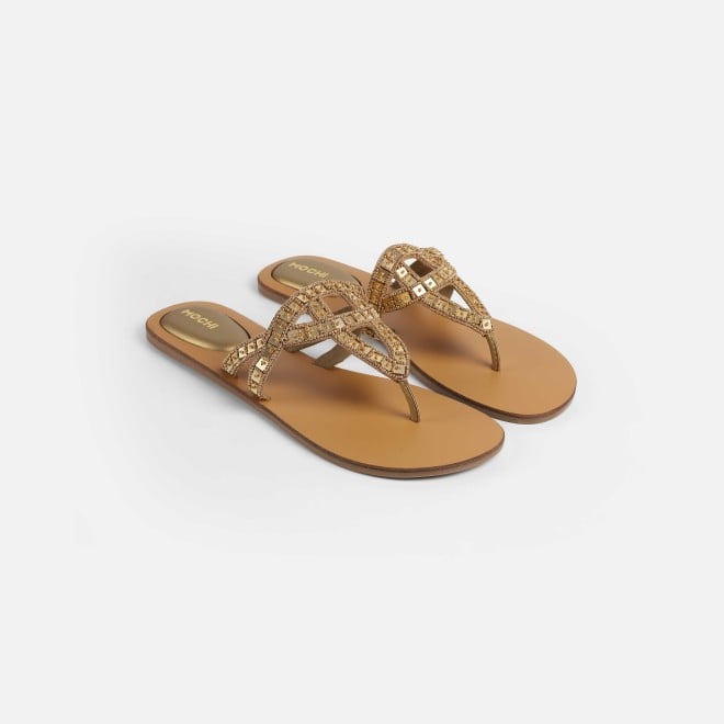 Mochi Women Gold Casual Slippers (SKU: 32-1463-15-36)
