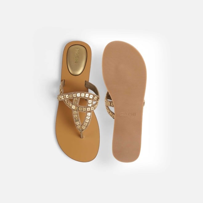 Mochi Women Gold Casual Slippers (SKU: 32-1463-15-36)