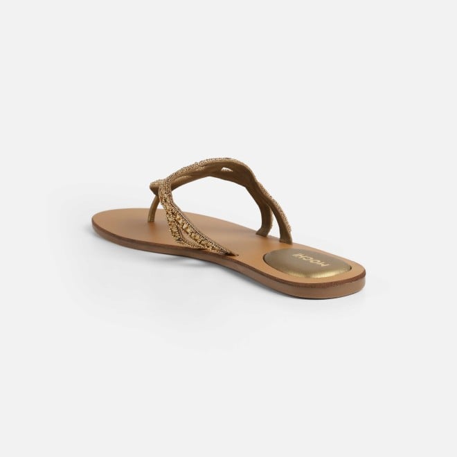 Mochi Women Gold Casual Slippers (SKU: 32-1463-15-36)