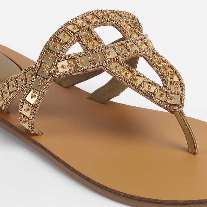 Mochi Women Gold Casual Slippers (SKU: 32-1463-15-36)