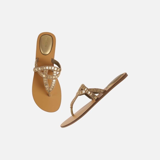 Mochi Women Gold Casual Slippers (SKU: 32-1463-15-36)