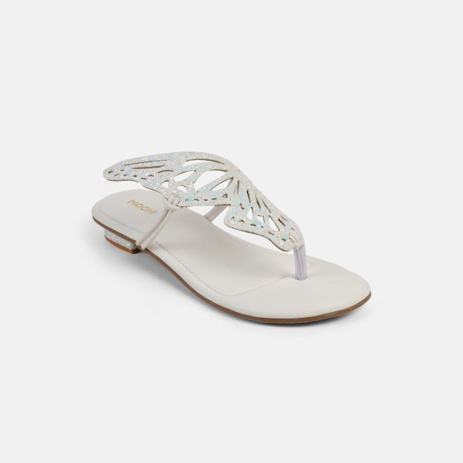 Mochi Women White Ethnic Slippers