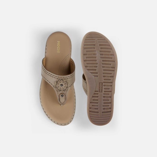 Mochi Women Beige Casual Slippers (SKU: 32-1467-20-36)
