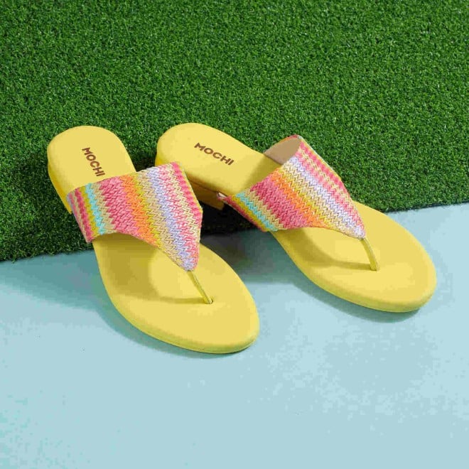 Mochi Women Yellow Casual Slippers