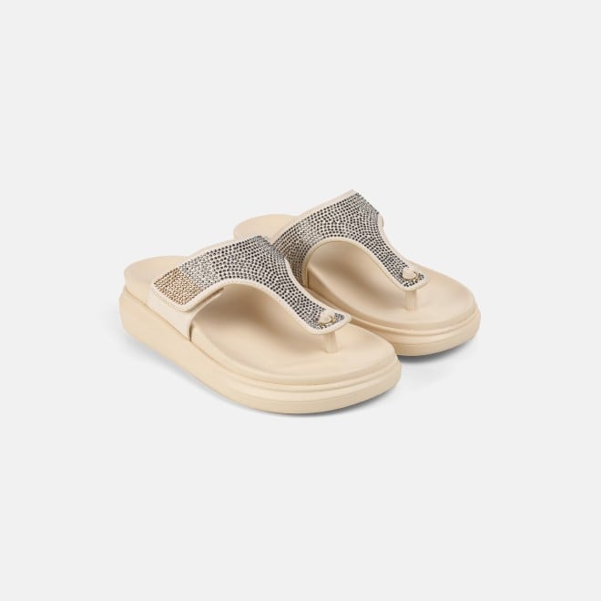 Mochi Women Beige Casual Slippers (SKU: 32-1473-20-36)