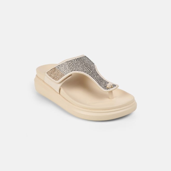 Mochi Women Beige Casual Slippers (SKU: 32-1473-20-36)