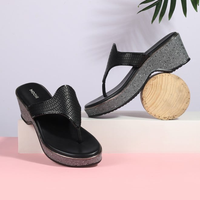 Mochi Women Black Casual Slip Ons