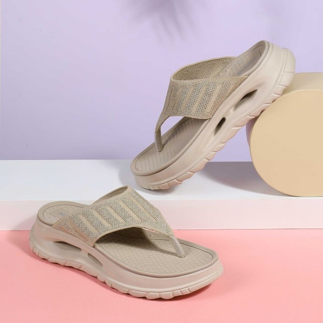 Mochi Women Beige Casual Slippers