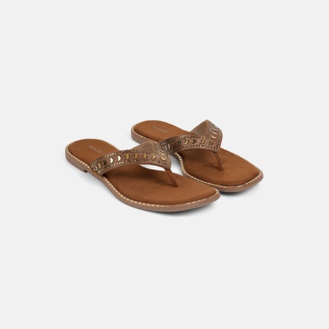 Mochi Women Tan Casual Slippers (SKU: 32-1485-23-36)