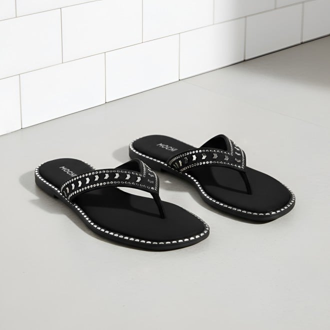 Mochi Women Black Casual Slippers