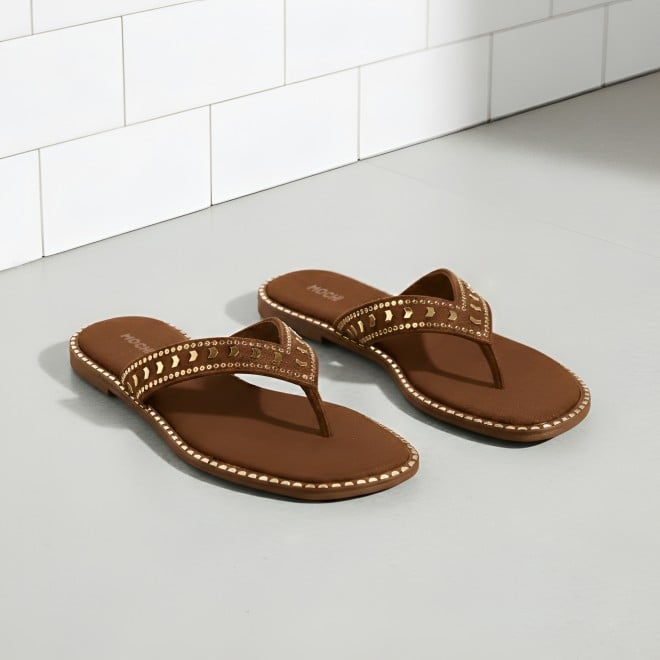 Mochi Women Tan Casual Slippers