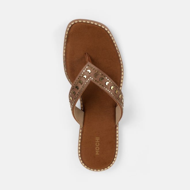 Mochi Women Tan Casual Slippers (SKU: 32-1485-23-36)