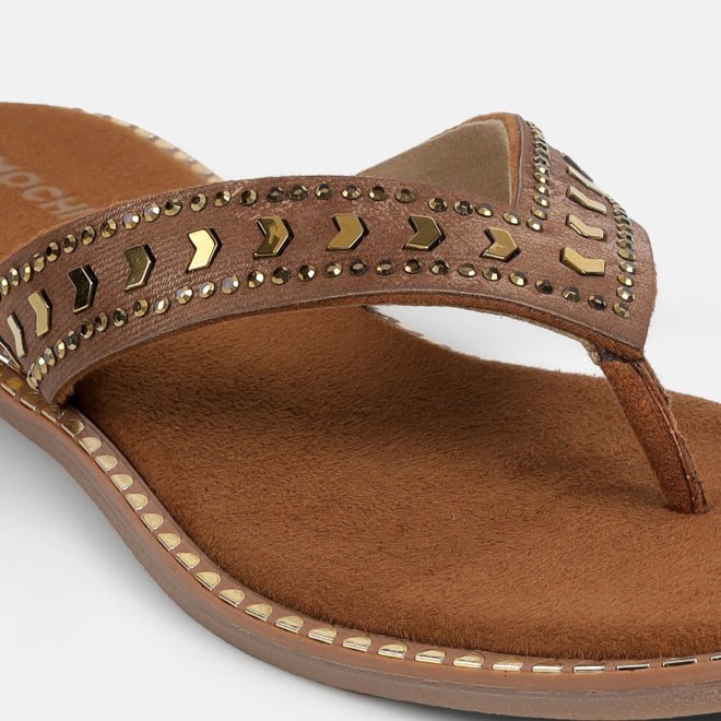 Mochi Women Tan Casual Slippers (SKU: 32-1485-23-36)