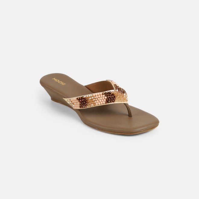 Mochi Women Beige-multi Ethnic Slip Ons