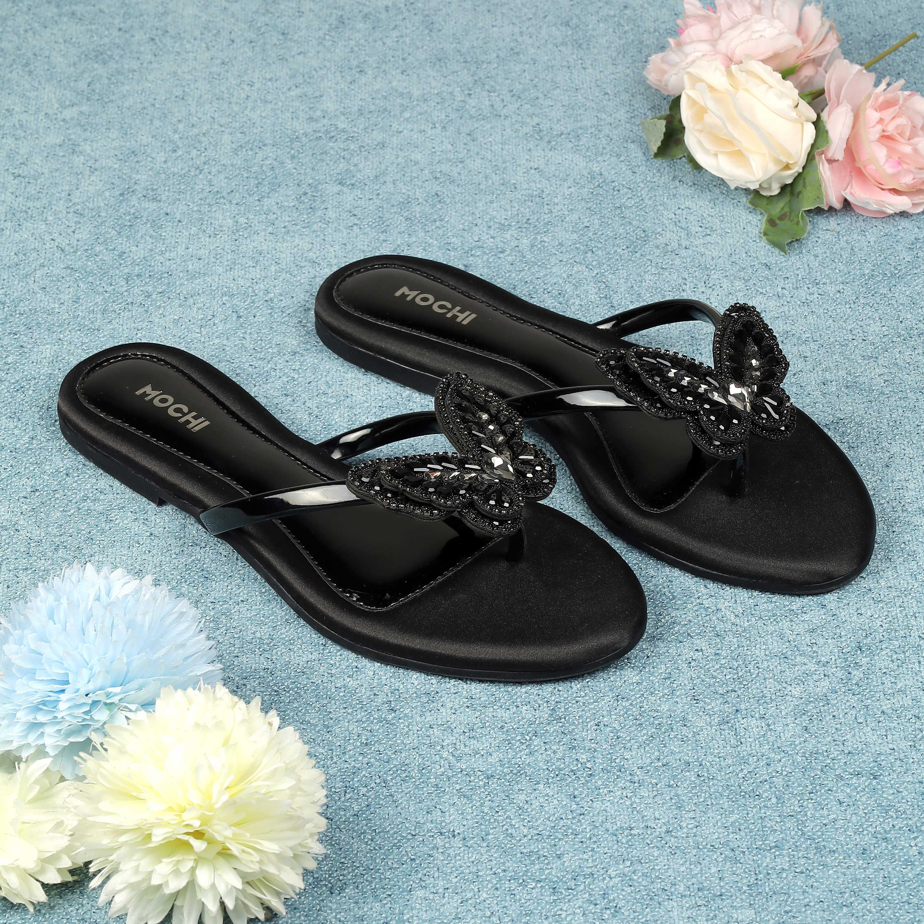 Mochi Women Black Casual Slippers