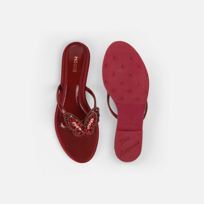 Mochi Women Maroon Casual Slippers (SKU: 32-1506-44-38)
