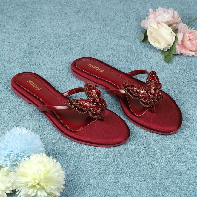 Mochi Women Maroon Casual Slippers (SKU: 32-1506L-44-42)
