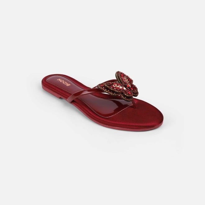 Mochi Women Maroon Casual Slippers