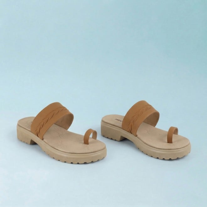 Mochi Women Tan Casual Slip Ons