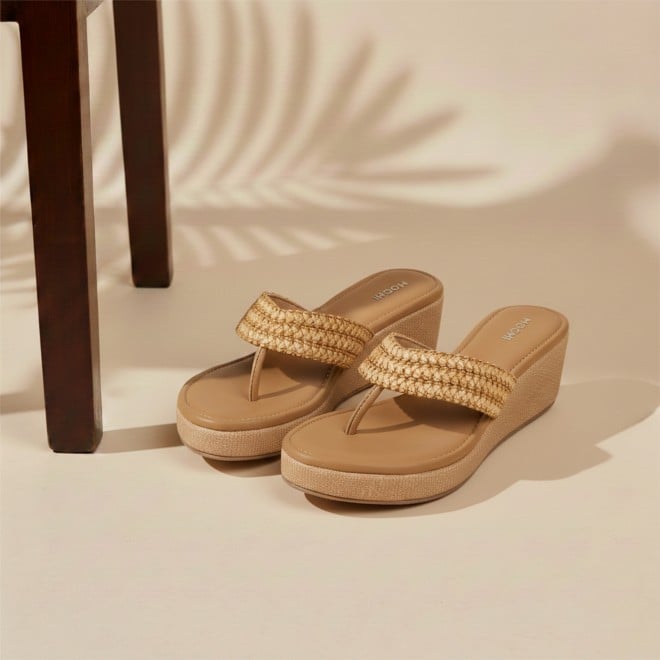 Mochi Women Beige-red Casual Slip Ons