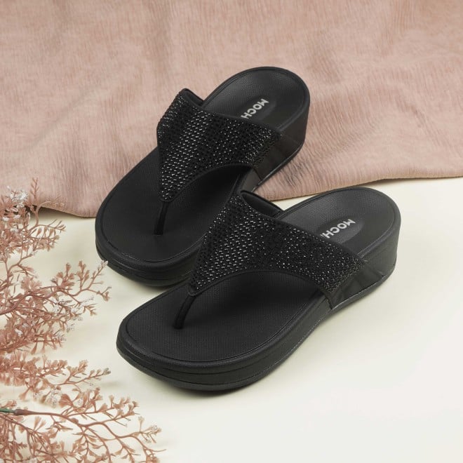 Mochi Women Black Casual Slippers