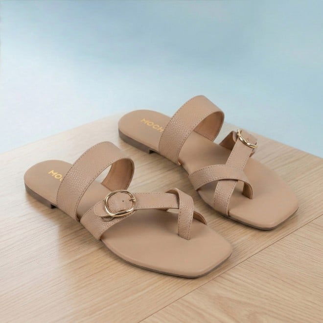 Mochi Women Beige Casual Slip Ons