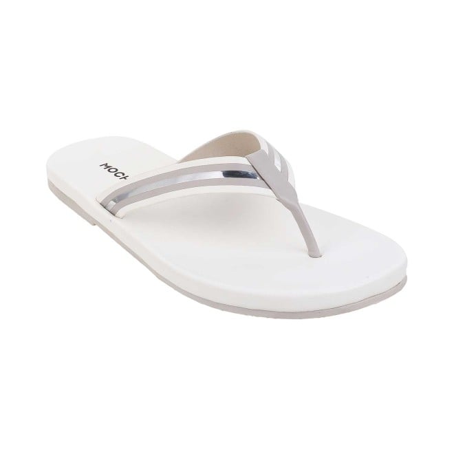 Mochi White Casual Slippers for Women