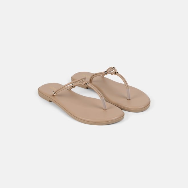 Mochi Women Beige Casual Slippers (SKU: 32-1676-20-36)