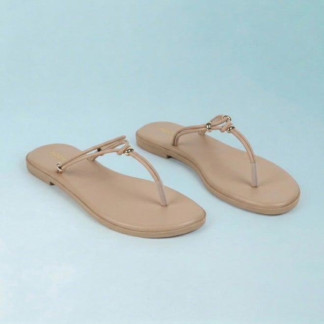 Mochi Women Beige Casual Slippers (SKU: 32-1676-20-36)