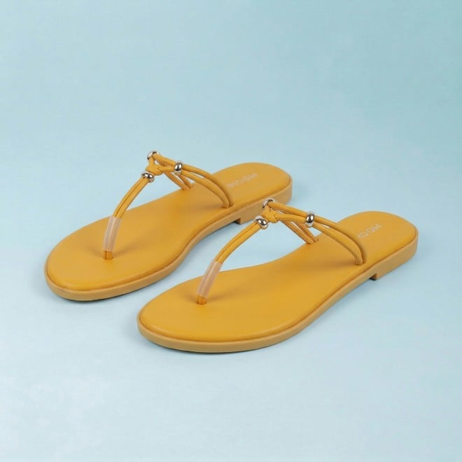 Mochi Women Yellow Casual Slippers