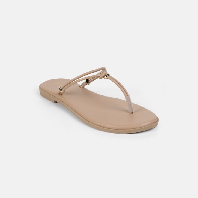 Mochi Women Beige Casual Slippers (SKU: 32-1676-20-36)