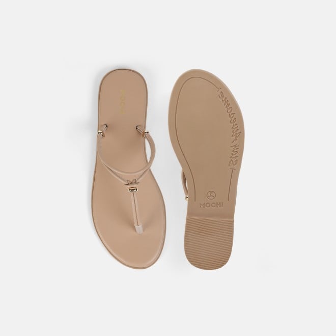 Mochi Women Beige Casual Slippers (SKU: 32-1676-20-36)